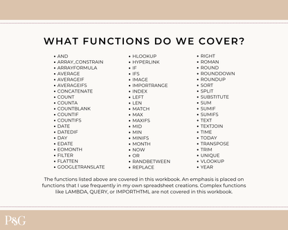 Crack The Code: Google Sheets Formulas Workbook - Palm &amp; Grace