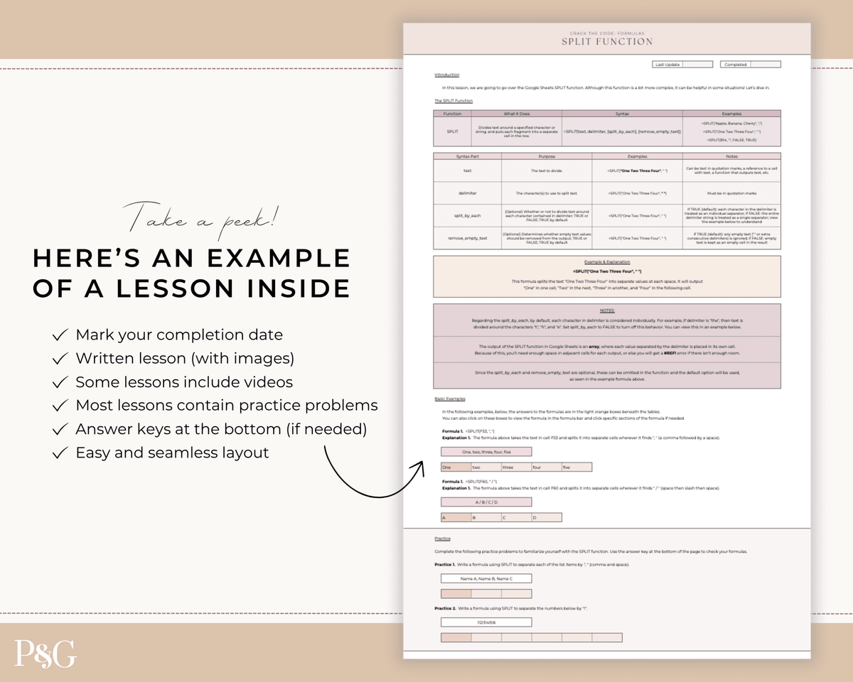 Crack The Code: Google Sheets Formulas Workbook - Palm &amp; Grace