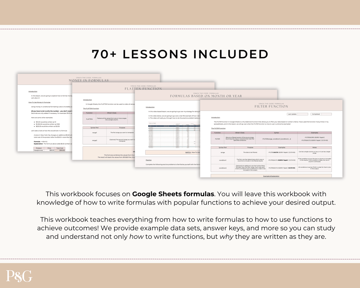 Crack The Code: Google Sheets Formulas Workbook - Palm &amp; Grace