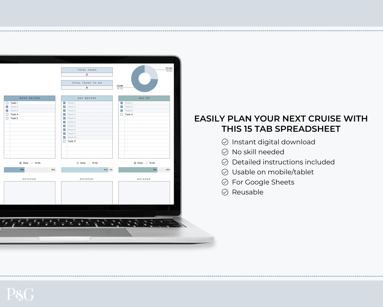 Cruise Planner Spreadsheet for Google Sheets (Commercial Multi - Client License) - Palm &amp; Grace