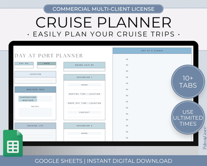 Cruise Planner Spreadsheet for Google Sheets (Commercial Multi - Client License) - Palm &amp; Grace