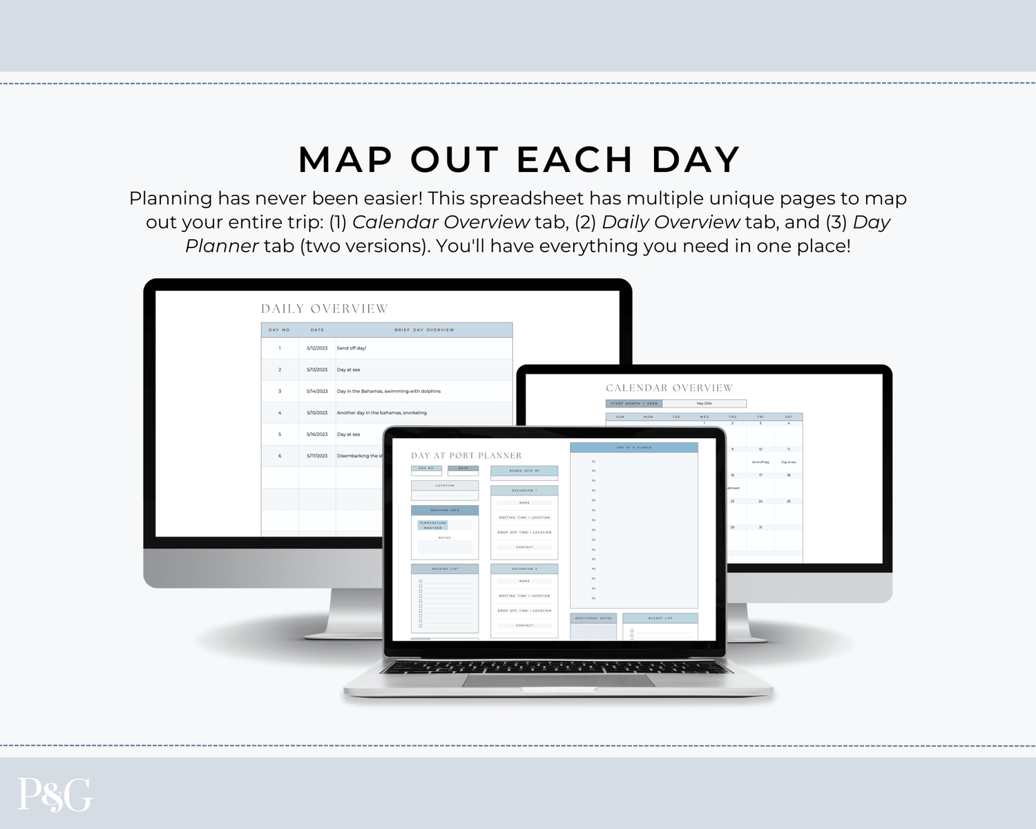 Cruise Planner Spreadsheet for Google Sheets (Commercial Multi - Client License) - Palm &amp; Grace