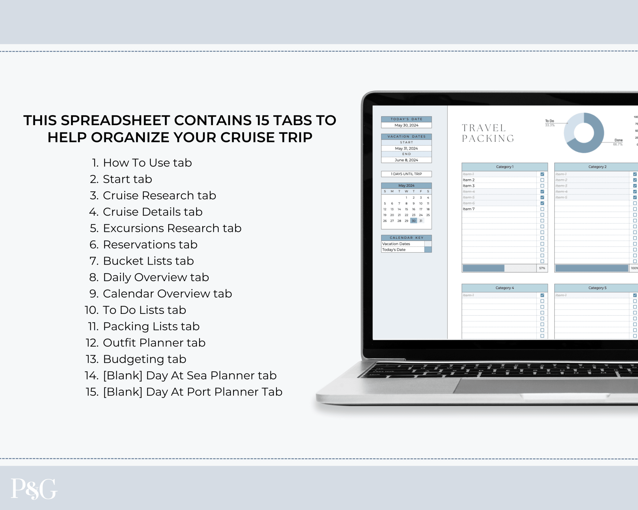 Cruise Planner Spreadsheet for Google Sheets (Commercial Multi - Client License) - Palm &amp; Grace