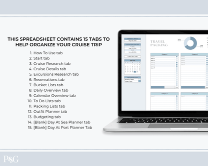 Cruise Planner Spreadsheet for Google Sheets (Commercial Multi - Client License) - Palm &amp; Grace