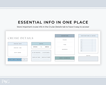 Cruise Planner Spreadsheet for Google Sheets (Commercial Multi - Client License) - Palm &amp; Grace