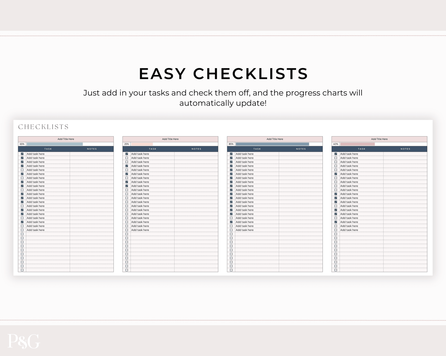 Easy Checklists Template for Google Sheets - Palm &amp; Grace