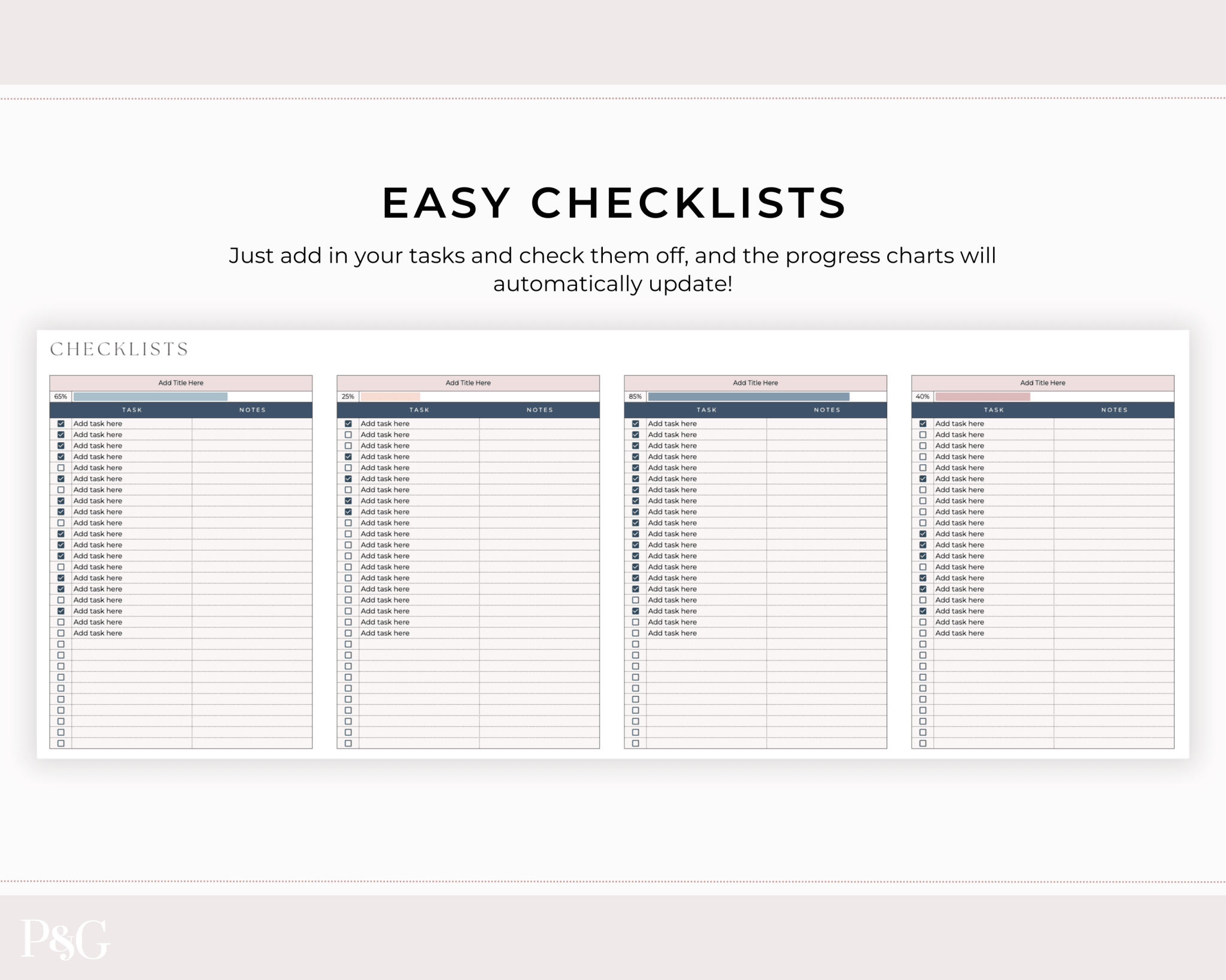 Easy Checklists Template for Google Sheets - Palm &amp; Grace