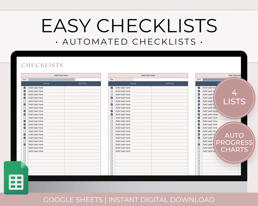 Easy Checklists Template for Google Sheets - Palm &amp; Grace
