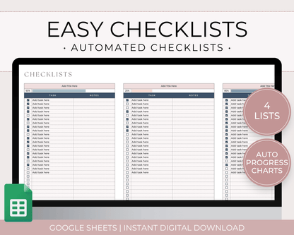 Easy Checklists Template for Google Sheets - Palm &amp; Grace