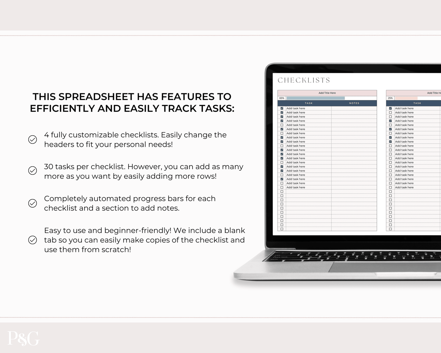 Easy Checklists Template for Google Sheets - Palm &amp; Grace