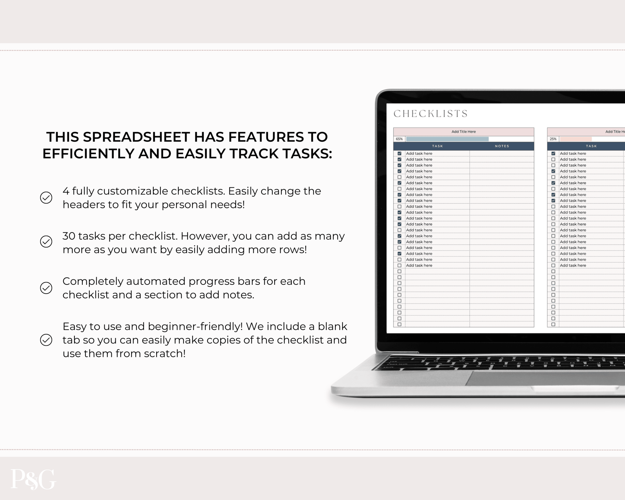 Easy Checklists Template for Google Sheets - Palm &amp; Grace