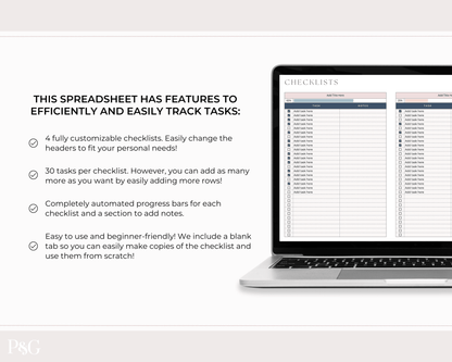 Easy Checklists Template for Google Sheets - Palm &amp; Grace