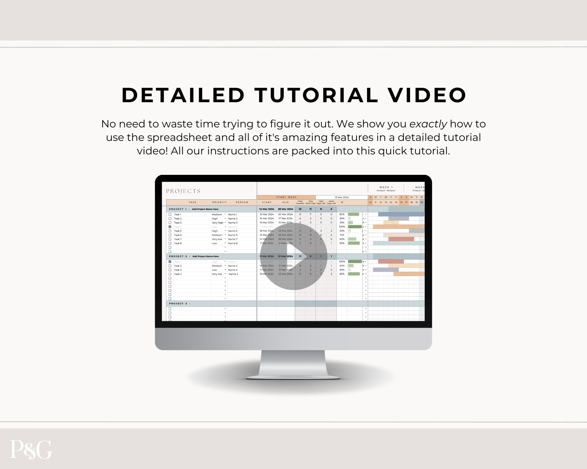 Gantt Chart Project Management Template for Google Sheets - Palm &amp; Grace