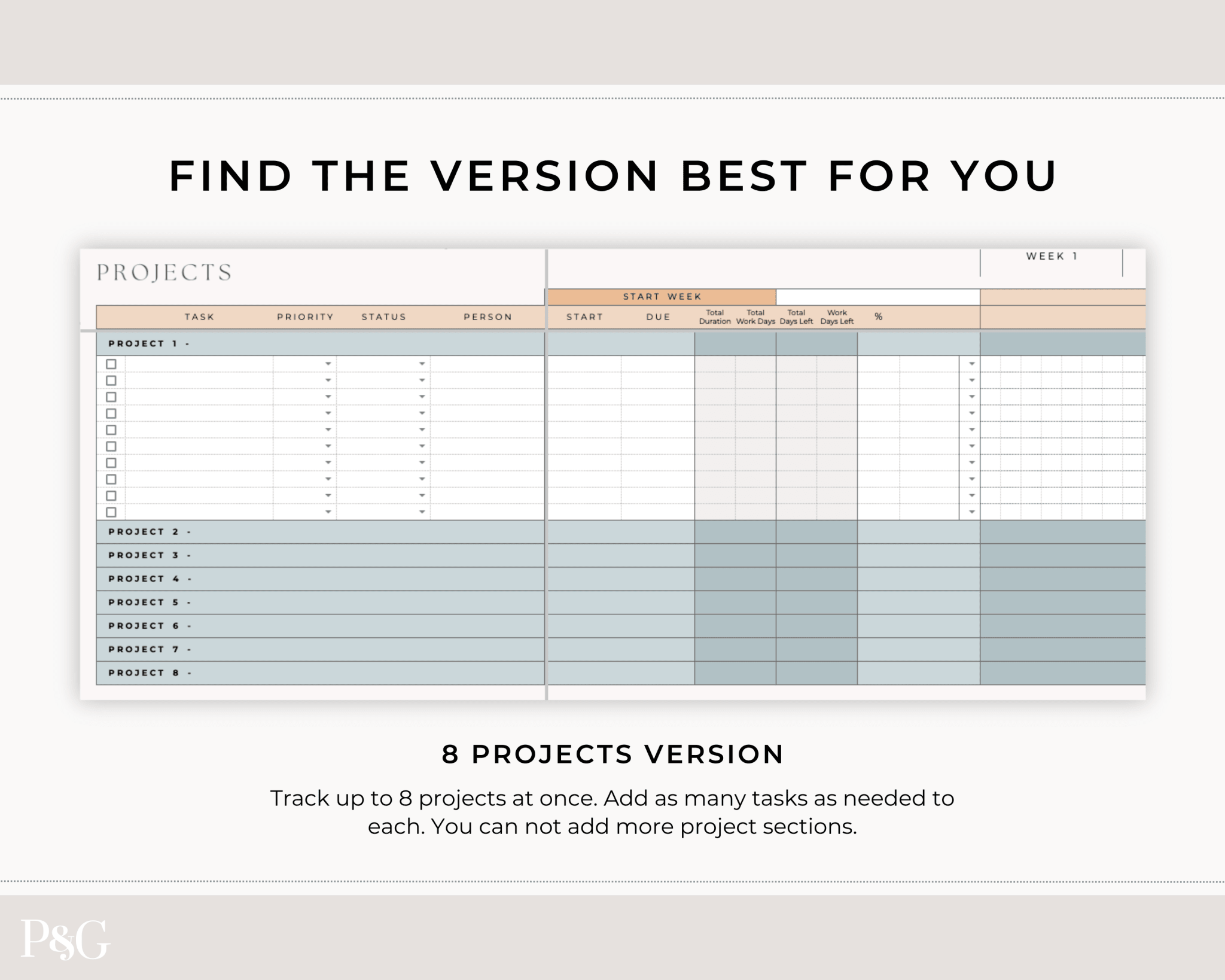 Gantt Chart Project Management Template for Google Sheets - Palm &amp; Grace