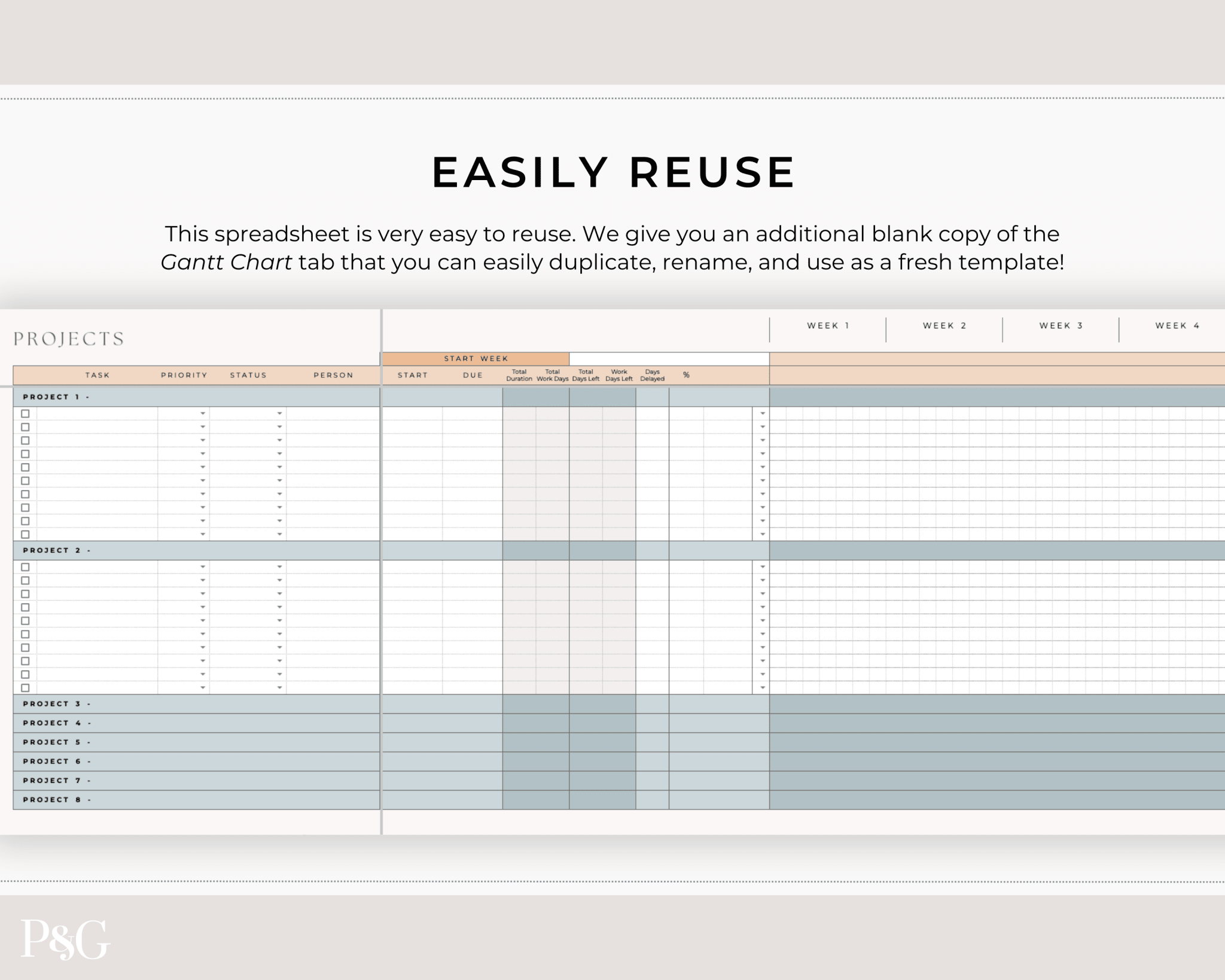 Gantt Chart Project Management Template for Google Sheets - Palm &amp; Grace