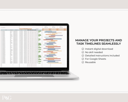 Gantt Chart To Do List Template for Google Sheets - Palm &amp; Grace