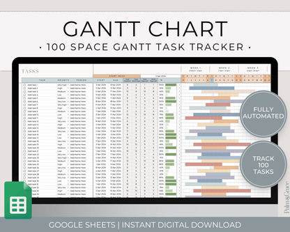 Gantt Chart To Do List Template for Google Sheets - Palm &amp; Grace