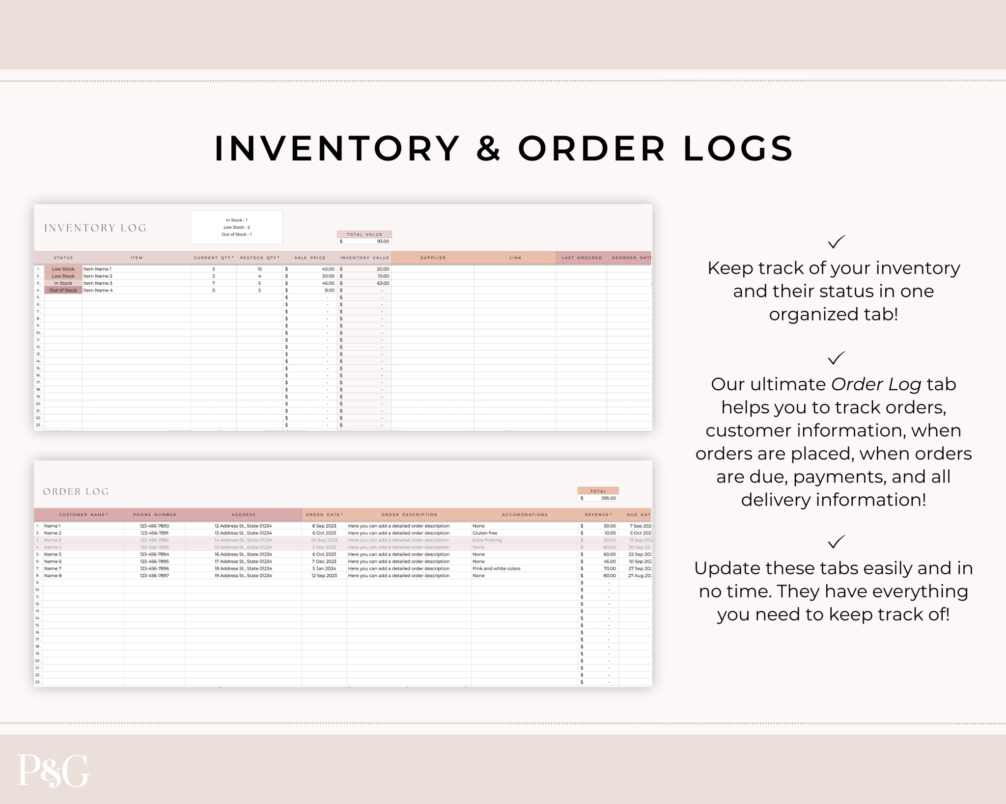 Home Bakery Business Planner Spreadsheet for Google Sheets - Palm &amp; Grace