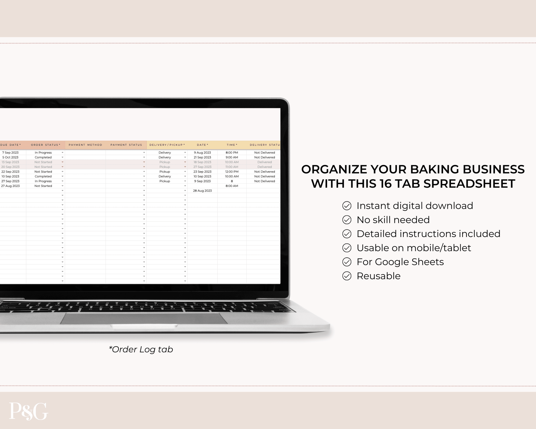 Home Bakery Business Planner Spreadsheet for Google Sheets - Palm &amp; Grace