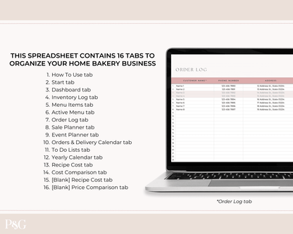 Home Bakery Business Planner Spreadsheet for Google Sheets - Palm &amp; Grace