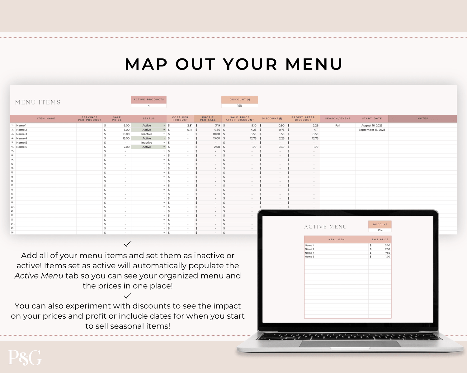 Home Bakery Business Planner Spreadsheet for Google Sheets - Palm &amp; Grace