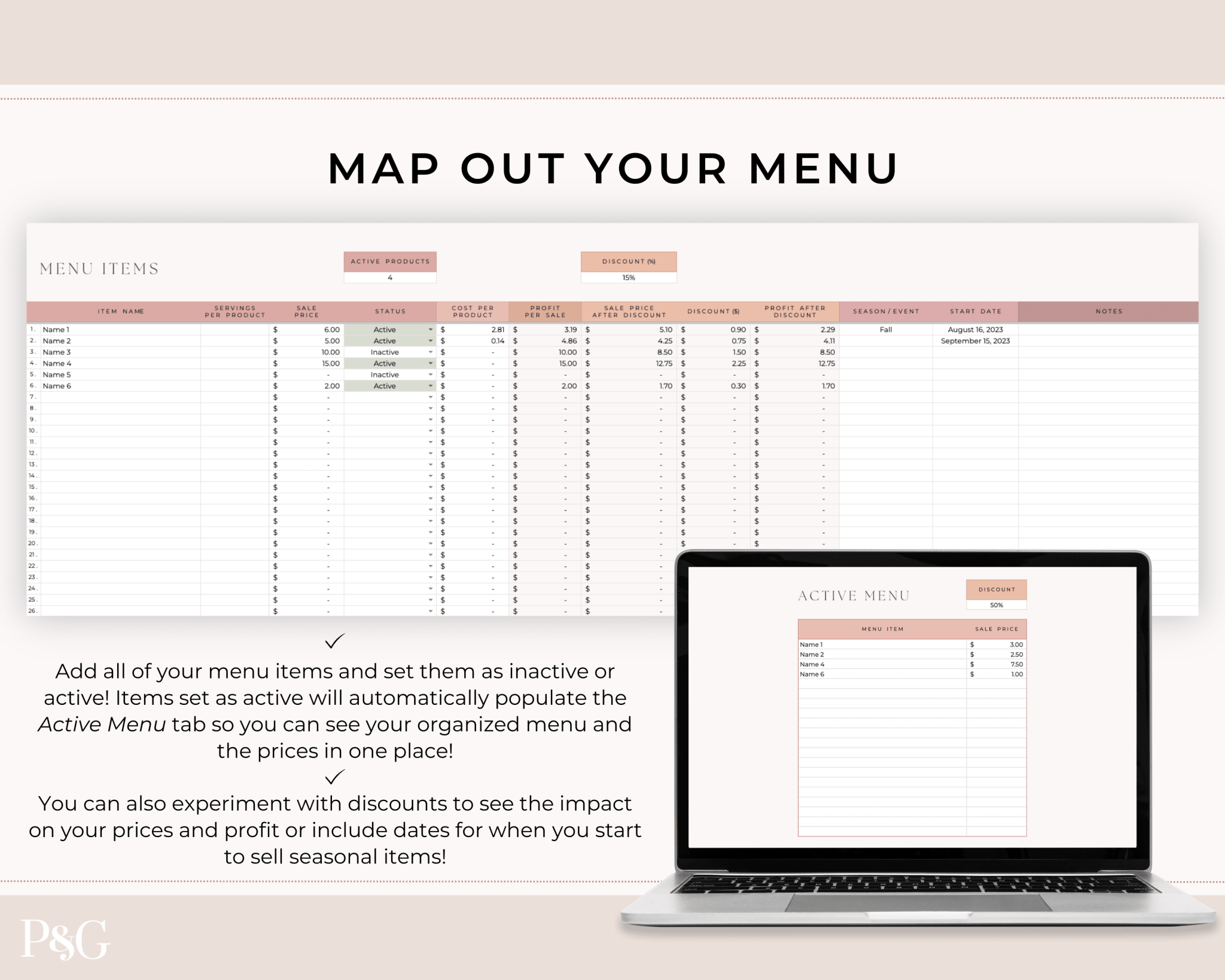 Home Bakery Business Planner Spreadsheet for Google Sheets - Palm &amp; Grace