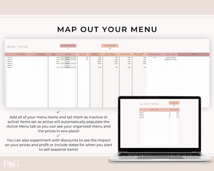 Home Bakery Business Planner Spreadsheet for Google Sheets - Palm &amp; Grace