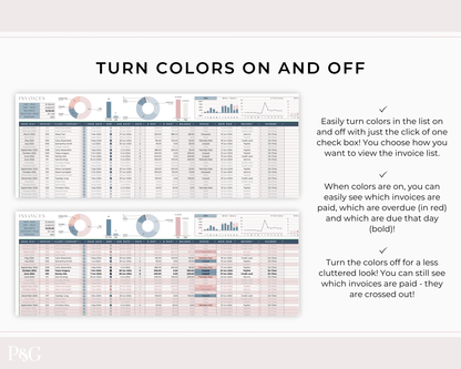 Invoice Tracker Spreadsheet for Google Sheets - Palm &amp; Grace