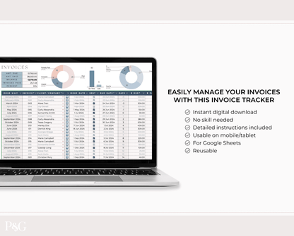 Invoice Tracker Spreadsheet for Google Sheets - Palm &amp; Grace