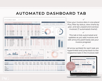 Invoice Tracker Spreadsheet for Google Sheets - Palm &amp; Grace