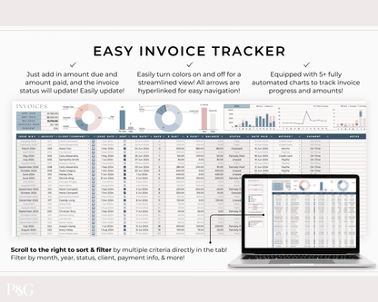 Invoice Tracker Spreadsheet for Google Sheets - Palm &amp; Grace