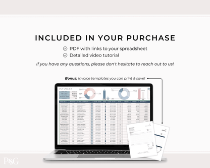 Invoice Tracker Spreadsheet for Google Sheets - Palm &amp; Grace