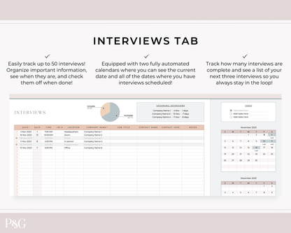 Job Application Tracker Spreadsheet for Google Sheets - Palm &amp; Grace