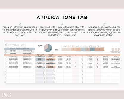 Job Application Tracker Spreadsheet for Google Sheets - Palm &amp; Grace