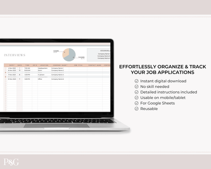 Job Application Tracker Spreadsheet for Google Sheets - Palm &amp; Grace