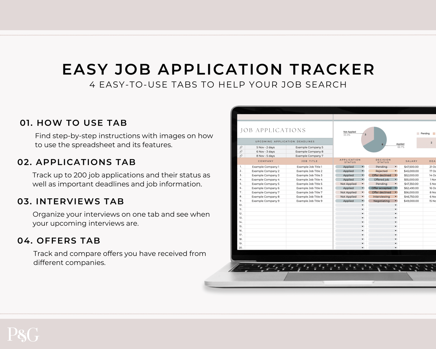 Job Application Tracker Spreadsheet for Google Sheets - Palm &amp; Grace