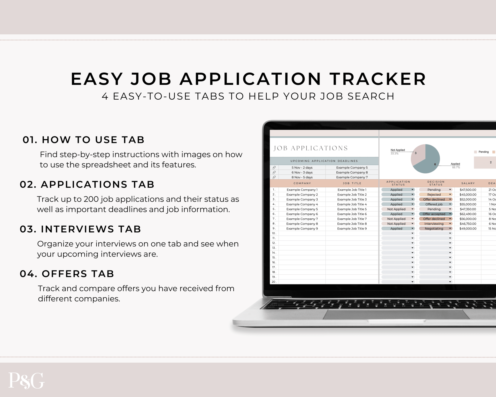 Job Application Tracker Spreadsheet for Google Sheets - Palm &amp; Grace