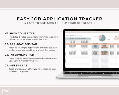 Job Application Tracker Spreadsheet for Google Sheets - Palm &amp; Grace