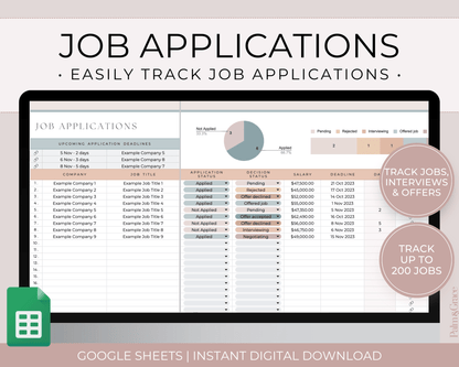 Job Application Tracker Spreadsheet for Google Sheets - Palm &amp; Grace