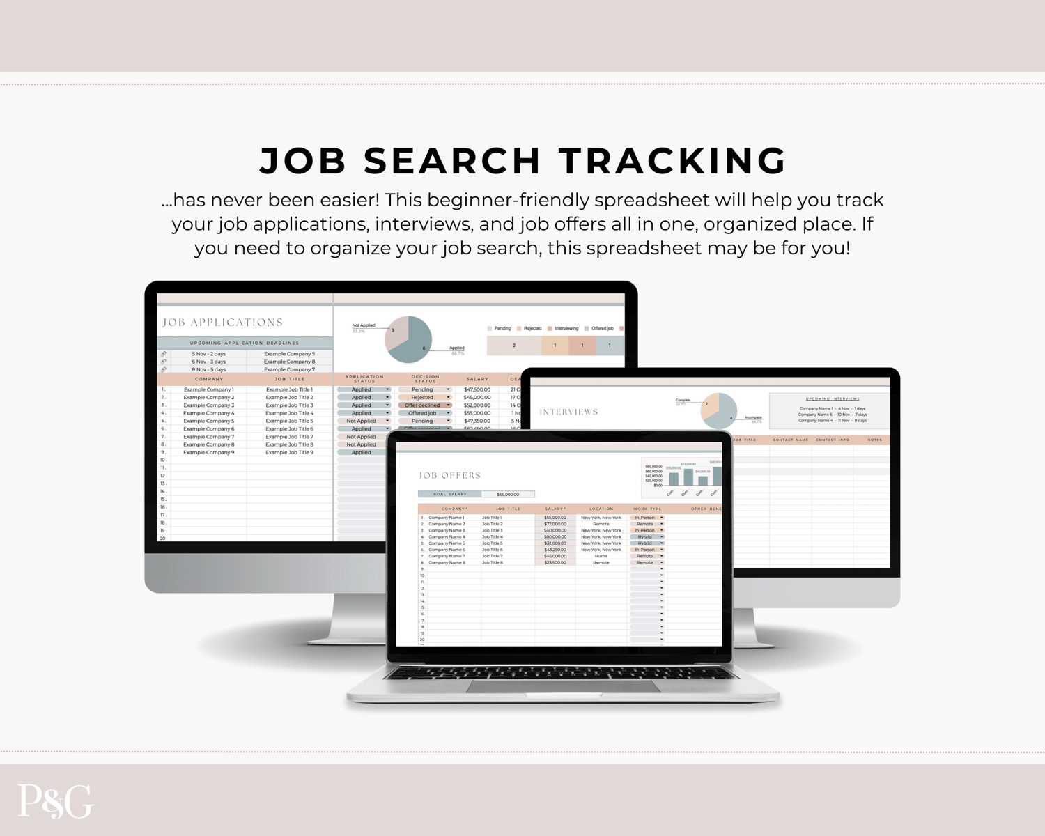 Job Application Tracker Spreadsheet for Google Sheets - Palm &amp; Grace