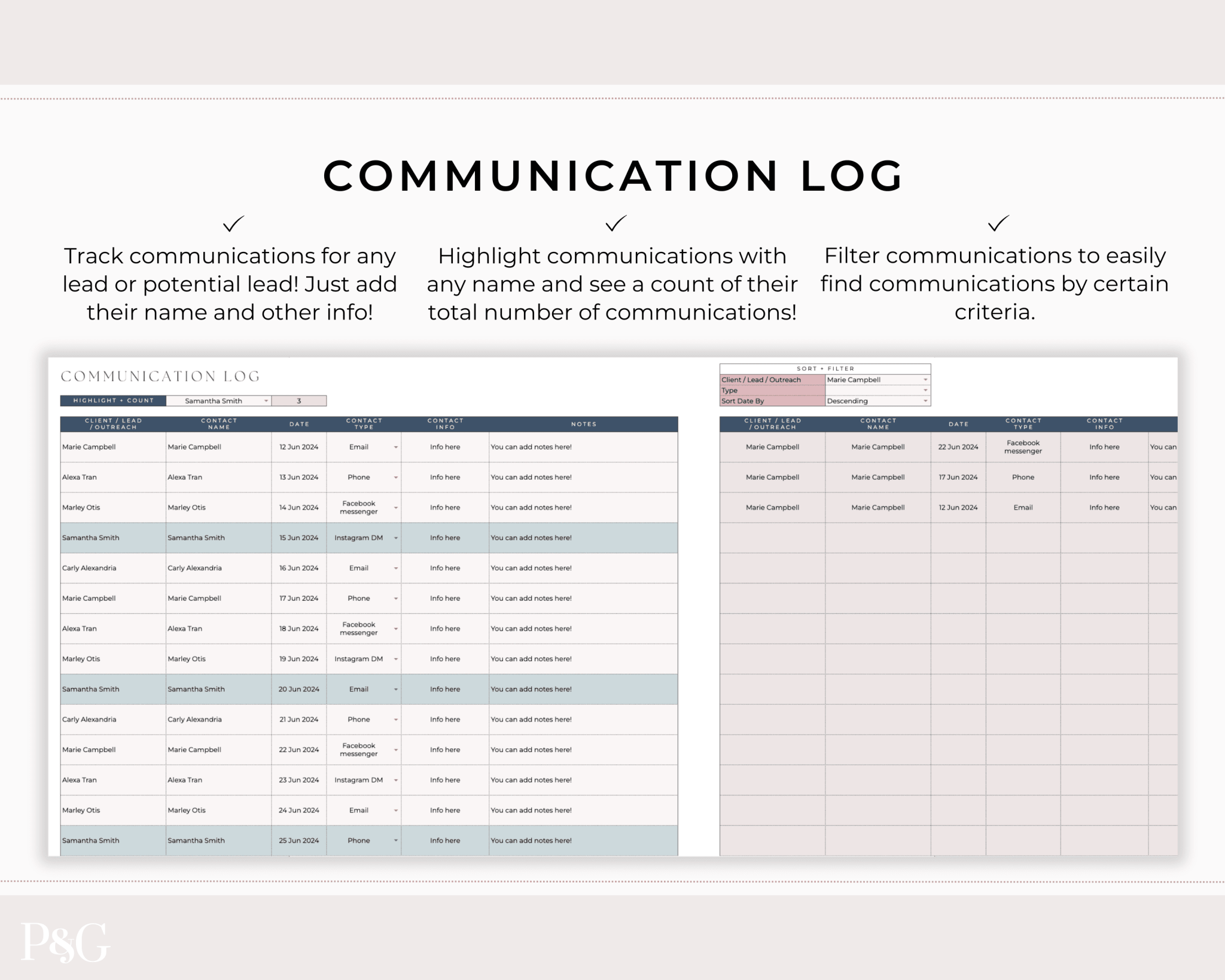 Lead Tracker Template for Google Sheets - Palm &amp; Grace