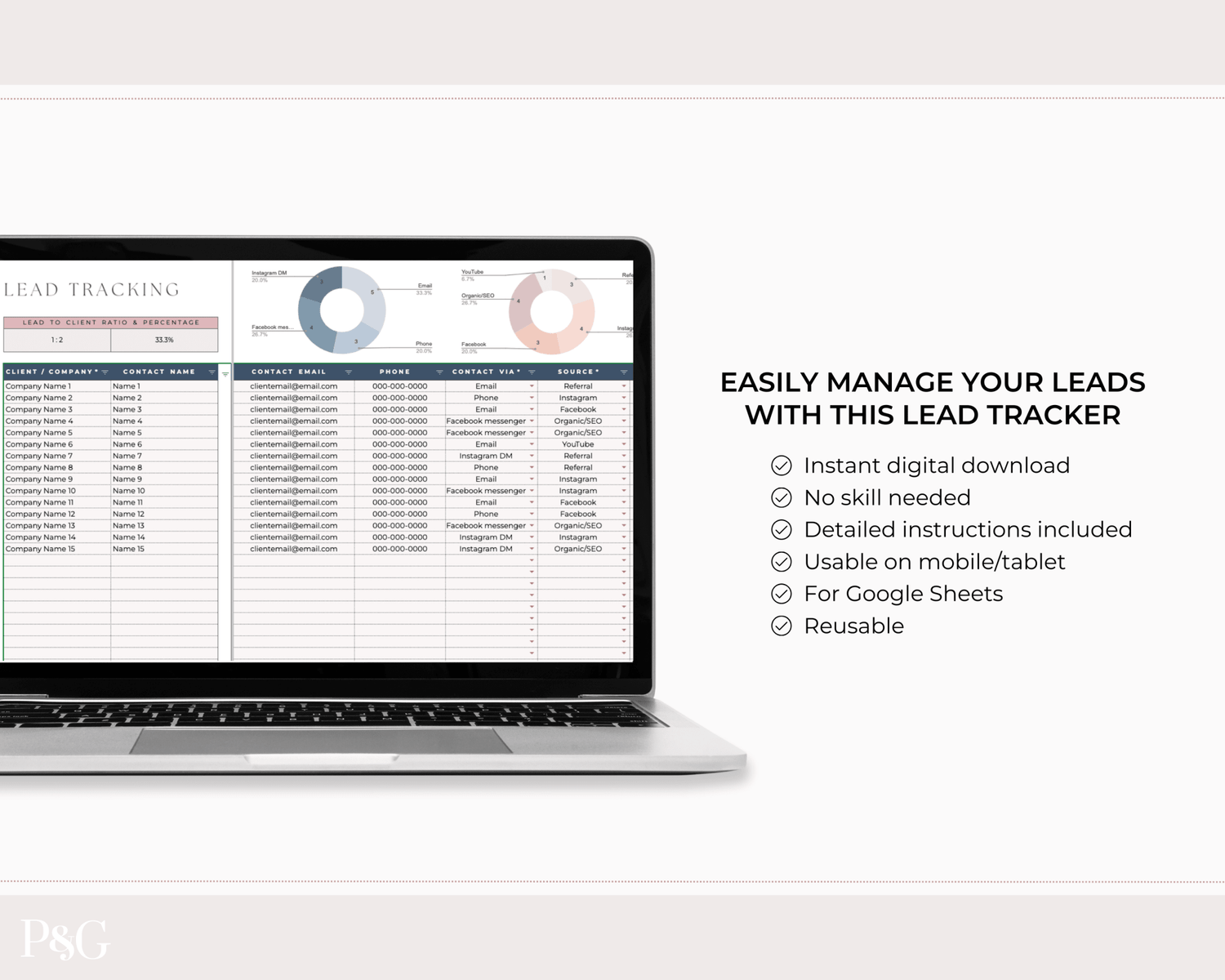 Lead Tracker Template for Google Sheets - Palm &amp; Grace