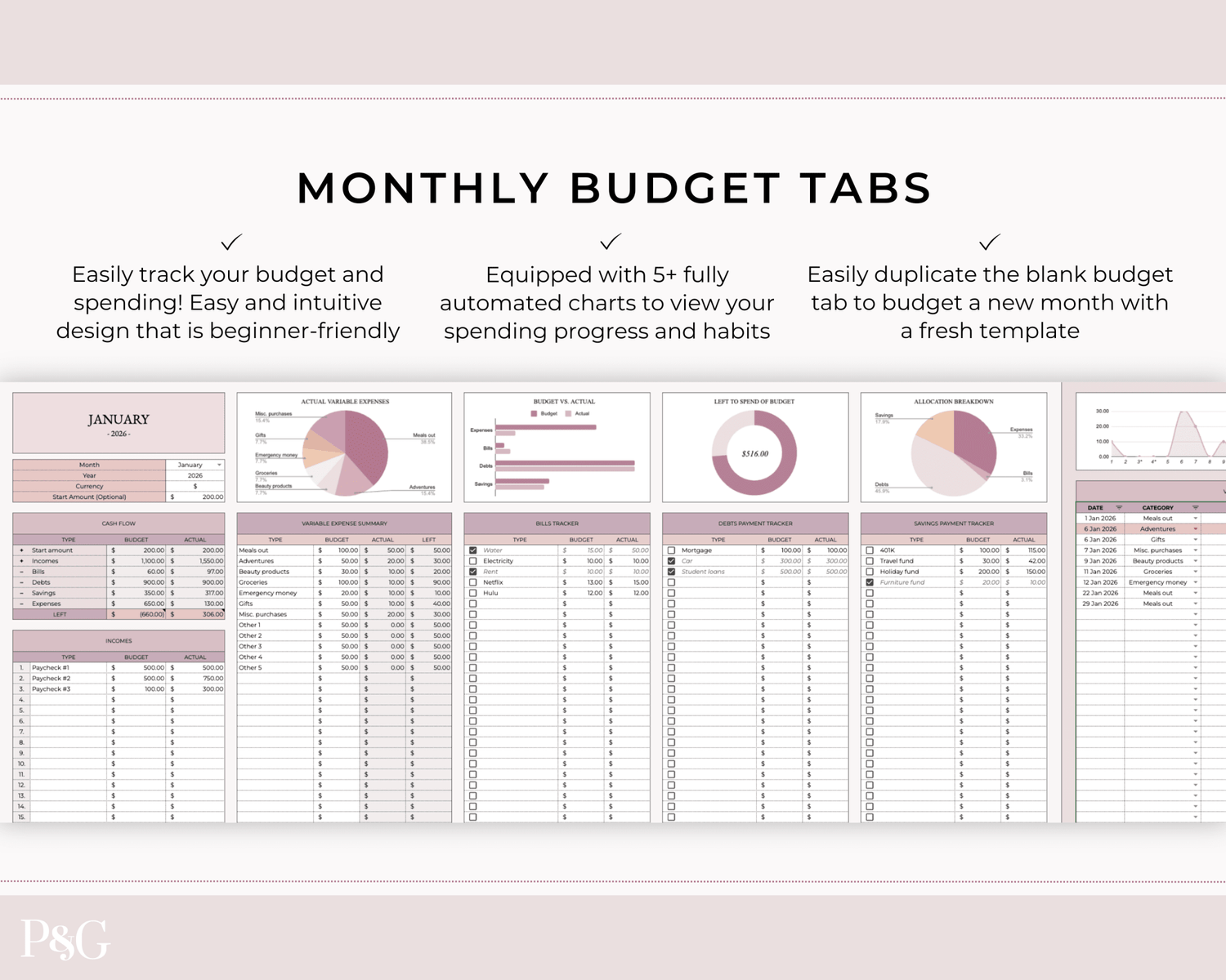 Monthly Budget Spreadsheet Template for Google Sheets - Palm &amp; Grace