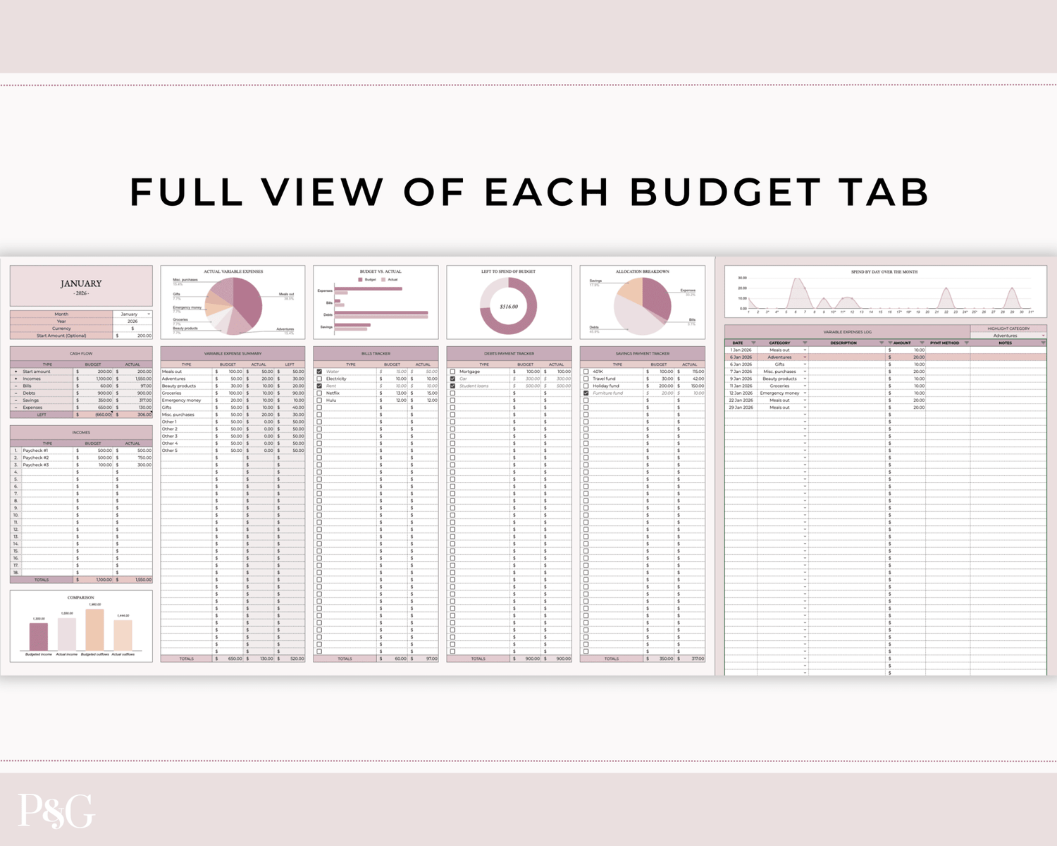 Monthly Budget Spreadsheet Template for Google Sheets - Palm &amp; Grace