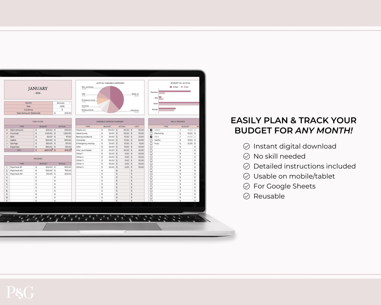 Monthly Budget Spreadsheet Template for Google Sheets - Palm &amp; Grace