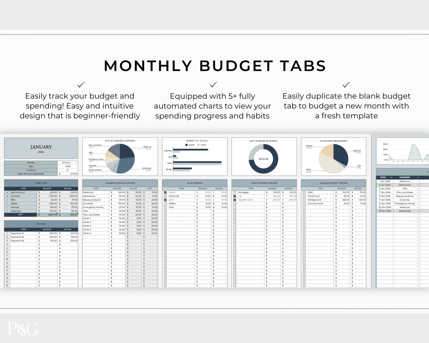 Monthly Budget Spreadsheet Template for Google Sheets - Palm &amp; Grace