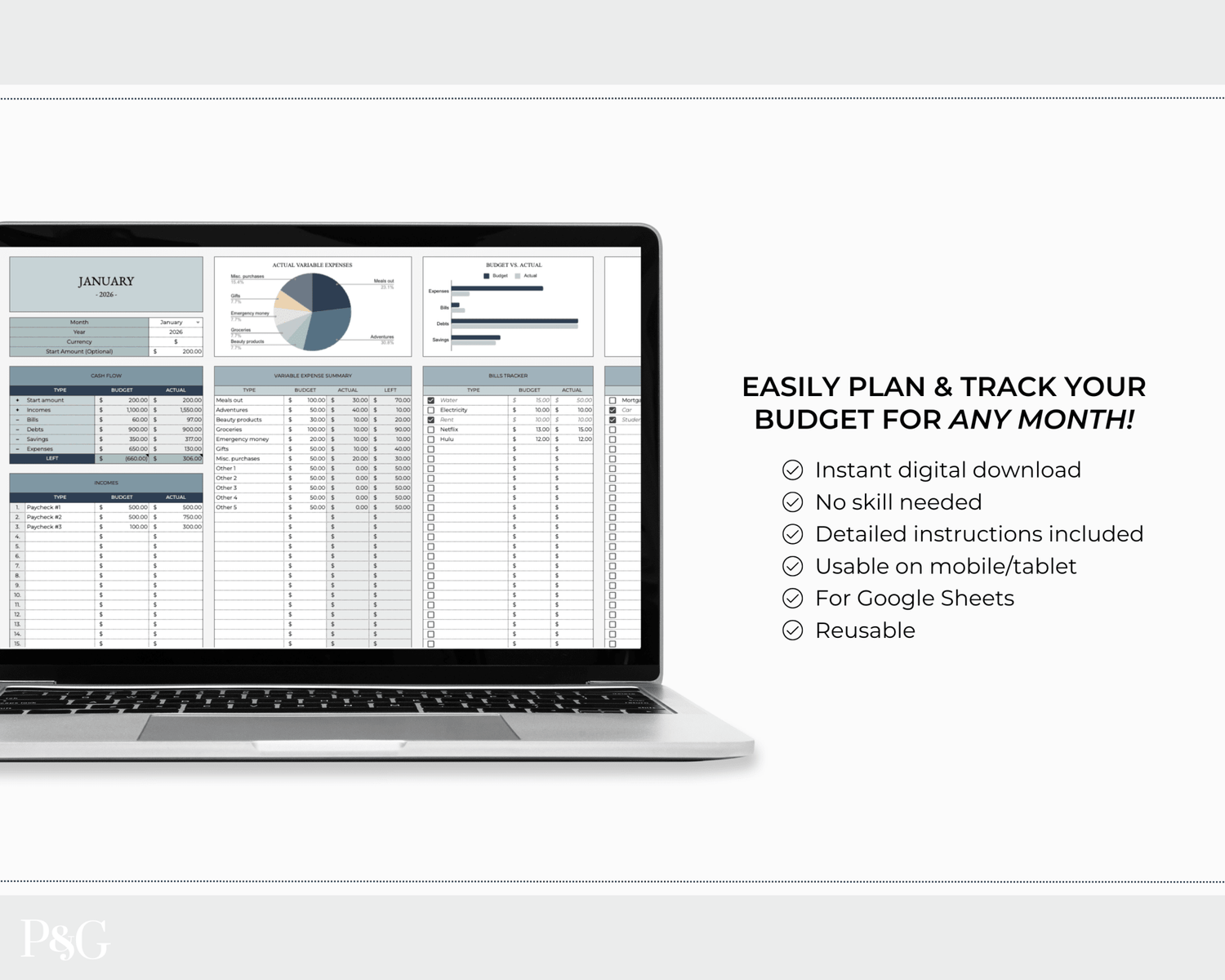 Monthly Budget Spreadsheet Template for Google Sheets - Palm &amp; Grace