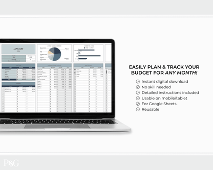 Monthly Budget Spreadsheet Template for Google Sheets - Palm &amp; Grace