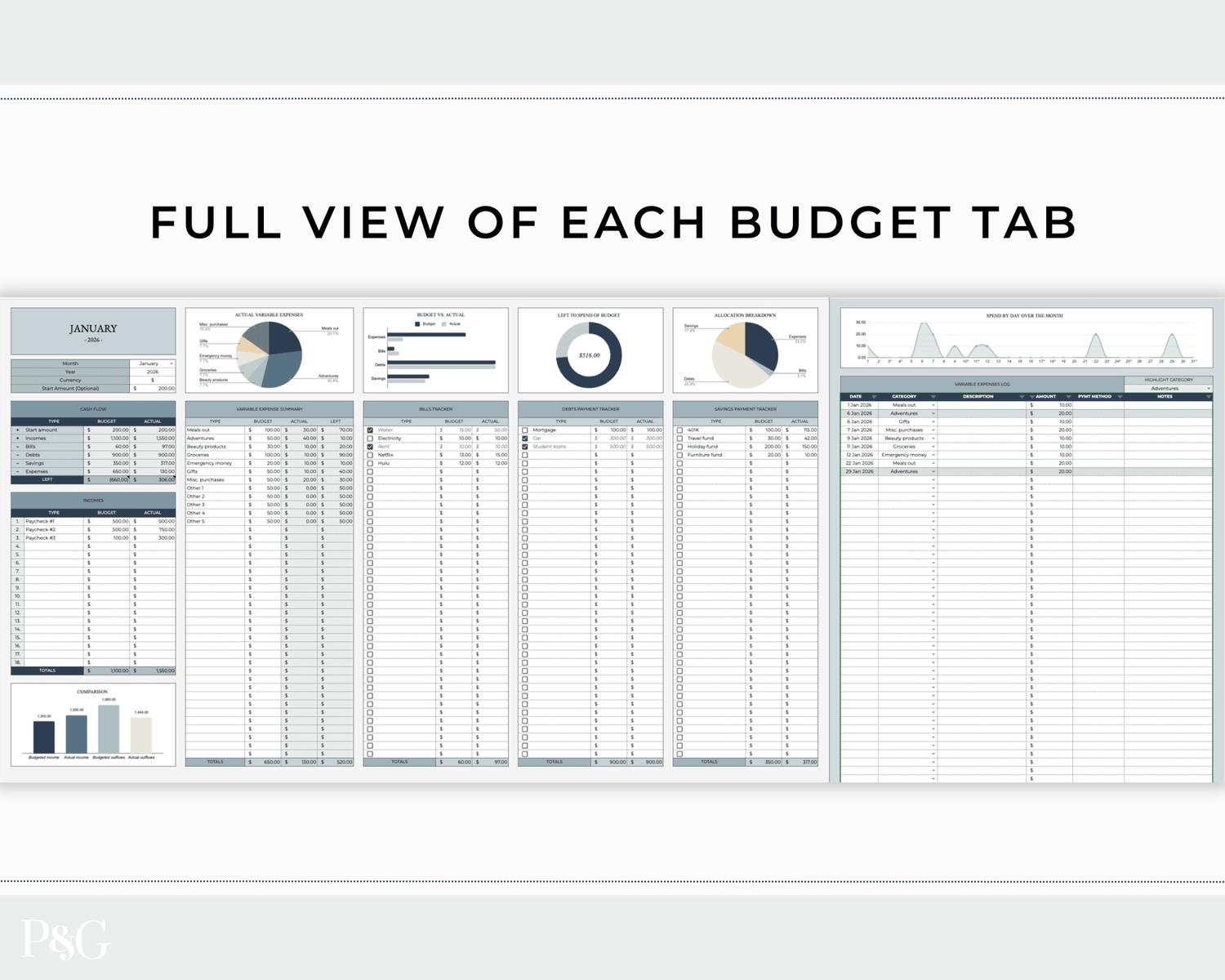 Monthly Budget Spreadsheet Template for Google Sheets - Palm &amp; Grace