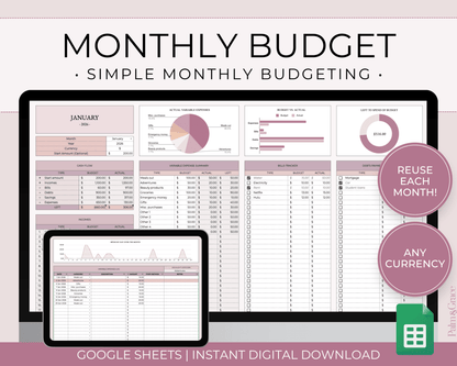 Monthly Budget Spreadsheet Template for Google Sheets - Palm &amp; Grace